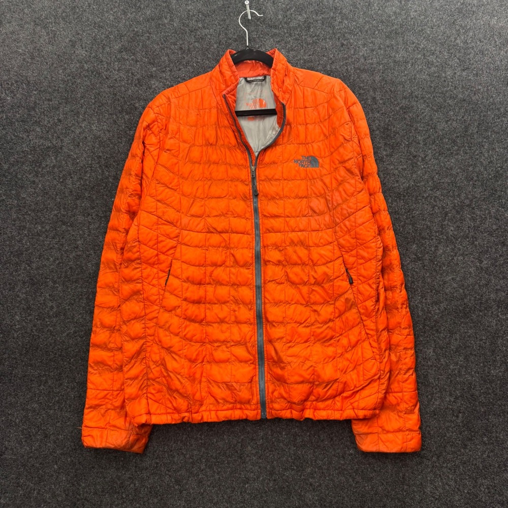 The North Face Mens Thermoball Quilted Puffer Jacket Orange Large Full Zip